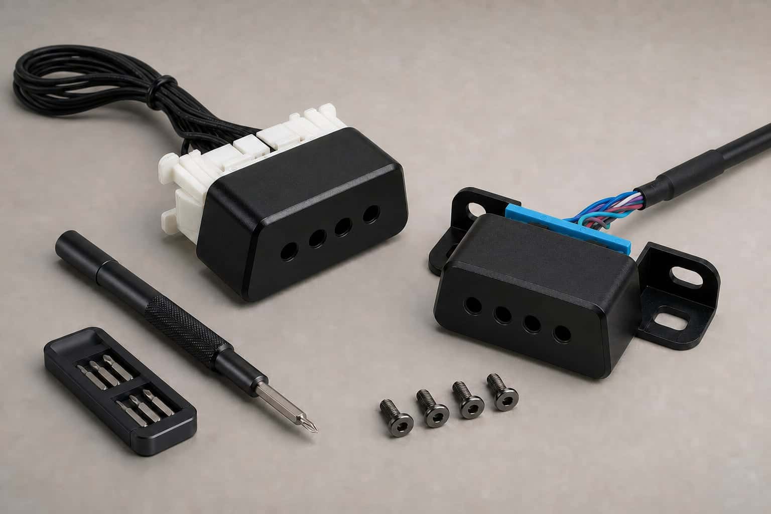 Illustrative AXLEWARD campaign render of the proposed OBD GUARD assembly and service tools